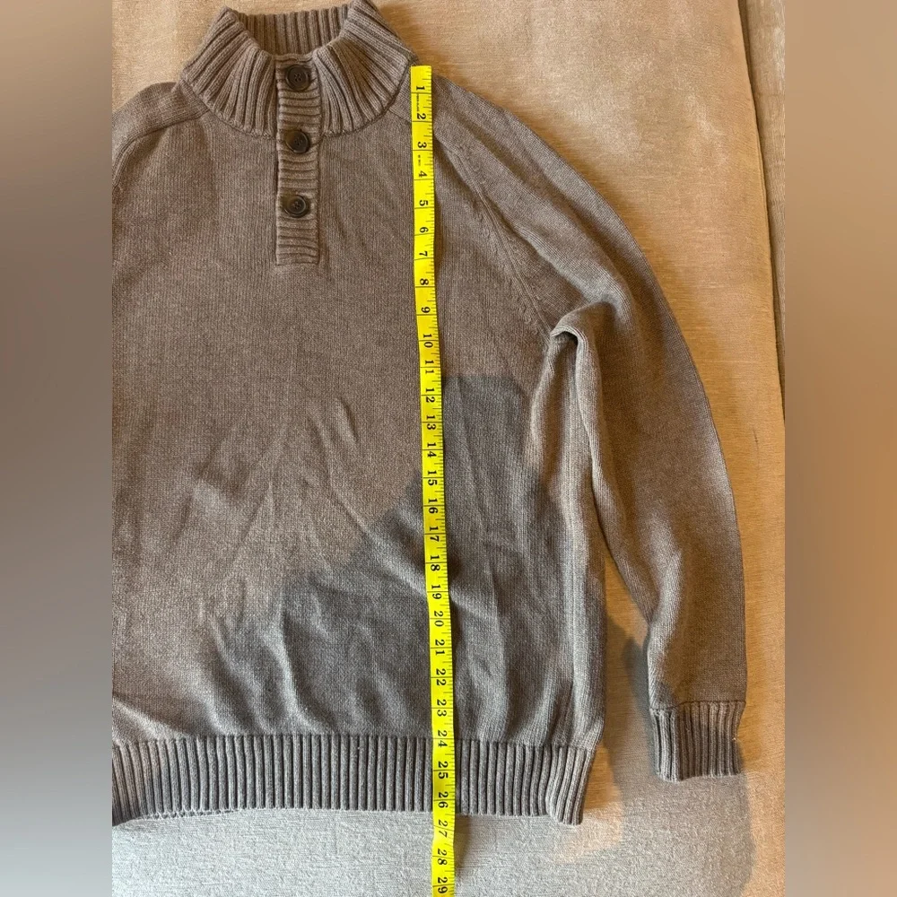 J.Crew Men’s Cotton Shawl Collar Sweater – Button Mock Neck Taupe Brown Size M